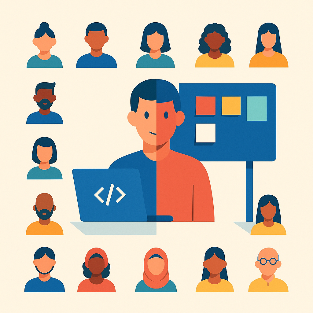 Eine Person, halb Entwickler, halb Scrum Master